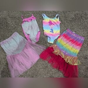 5t mermaid swimsuit bundle rainbow tail skirts metallic ruffles tulle